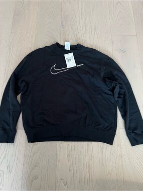 Nike Black Crewneck Sweatshirt with White Swoosh Outline